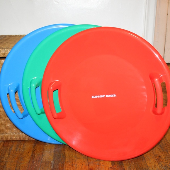 Slippery Racer Downhill Pro Plastic Saucer Disc Snow Sled. Set of 3. Blu/Rd/Grn - Picture 1 of 9